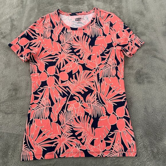 Lands' End Tops - Lands' End Coral Navy 100% Cotton Tee Shirt Women's SMALL 6/8